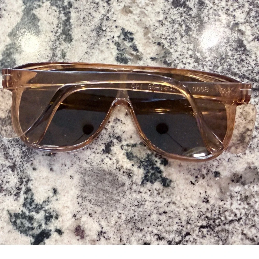 American Optical F-8000 Vintage Safety Glasses Tan Amber Shield ANSI Z87.1-1989